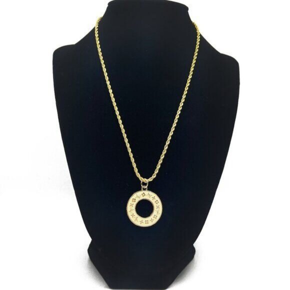 Authentic Louis Vuitton LV Charm Round Pendant White Necklace Gold Plated - Picture 2 of 9